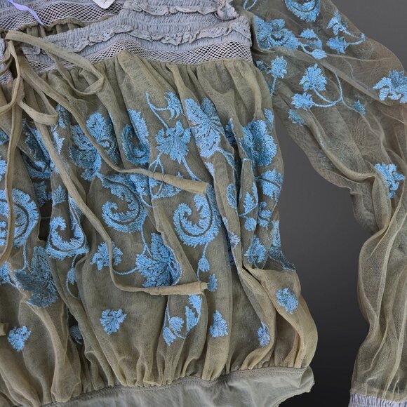 Free People Blue and Gray Embroidered Bodysuit - Picture 4 of 10